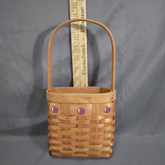 Split Wood Woven Basket wPainted Apples, Longaberger Style Small Hanging Basket - Picture 8 of 10